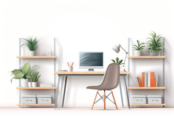 Modern Workspace with Stylish Wooden Desk and Minimalist Interior Design