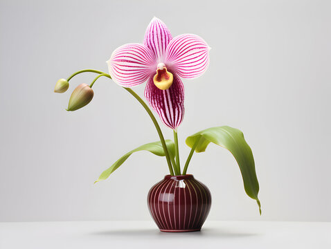 Lady Sliper Orchid flower in studio background, single lady sliper flower, Beautiful flower images