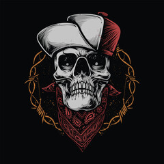 hardcore skull with bandana illustration