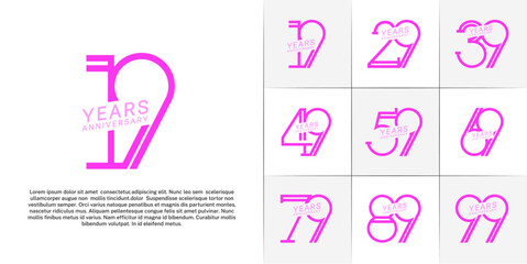 set of anniversary logotype pink and purple color for special celebration event