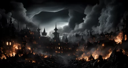 Keuken spatwand met foto an image of the darkness with burning buildings in it © Matthew