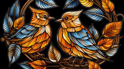 two colorful birds are sitting on the branch