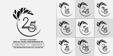 set of anniversary logotype black color with swoosh and ornament for special celebration event