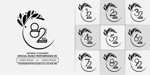 set of anniversary logotype black color with swoosh and ornament for special celebration event