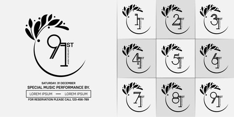 set of anniversary logotype black color with swoosh and ornament for special celebration event