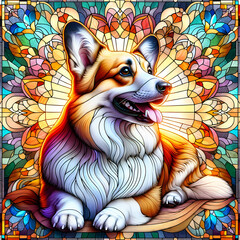 Stained glass Corgi dog