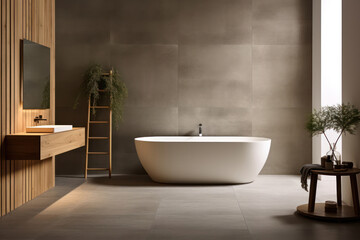 Fototapeta na wymiar Modern Bathroom Interior with Contemporary Design, White Luxury Decor, and Empty Spa-like Space