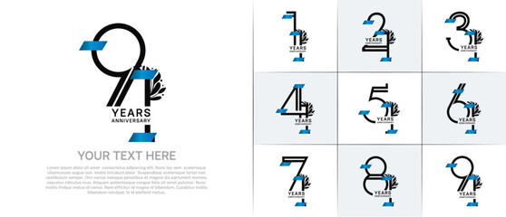 set of anniversary logotype black color with blue glitter for special celebration event