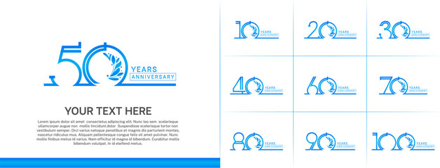 set of anniversary logotype blue color with ornament for special celebration event