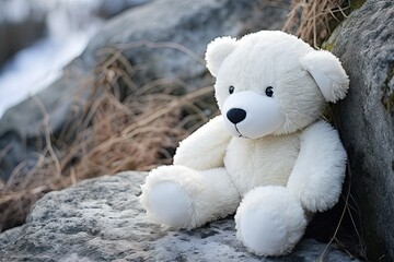 Teddy bear alone in nature