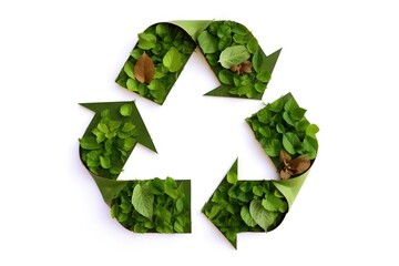 Illustration of recycling symbol formed from leaves