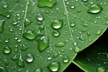 Detail of a green leaf with water drops