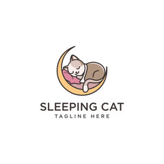 Cute Cat Cartoon Vector Icon Illustration Sleeping on the moon. Isolated Premium Vector Animal Love Icon Concept. Flat Cartoon Style