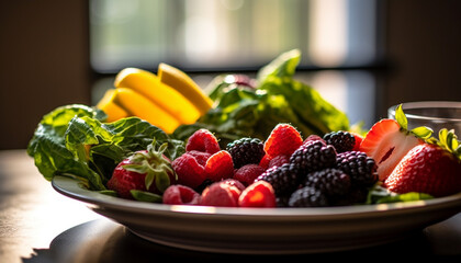 Freshness and healthy eating a bowl of organic berry fruit salad generated by AI