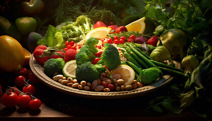 Freshness of nature bounty healthy eating with organic, vegetarian gourmet salad generated by AI