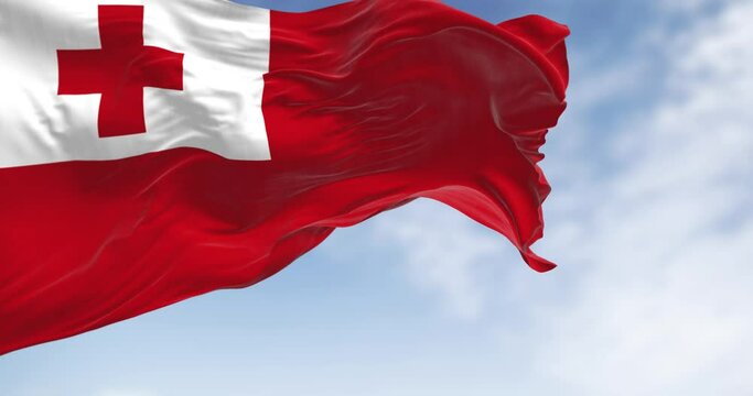 National flag of Tonga waving in the wind on a clear day