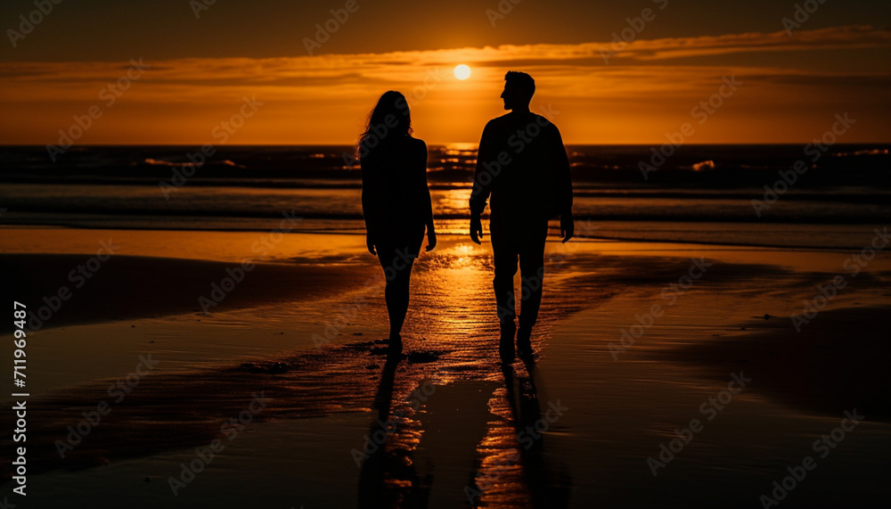 Sticker a couple walking on the beach, enjoying the sunset together generated by ai