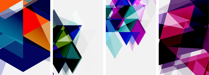 Colorful bright triangles with various colors and transparencies. Vector illustration For Wallpaper, Banner, Background, Card, Book Illustration, landing page