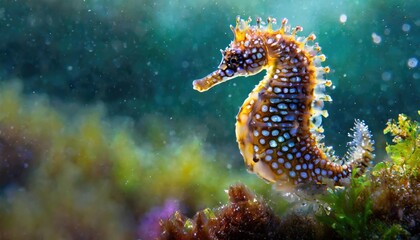 Obraz na płótnie Canvas The colorful sea horse in the deep sea.