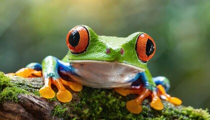 Fototapeta premium The close up of red eyed tree frog.