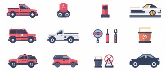 Sleek and Pristine: A Gallery of Automotive Service Icons, Minimalist Masterpieces in Isolated White