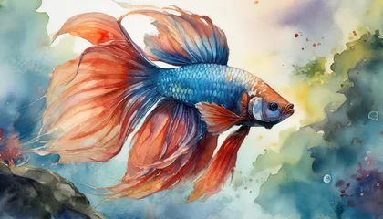 Foto op Plexiglas The colorful watercolor of siamese fighting fish.  © hugo