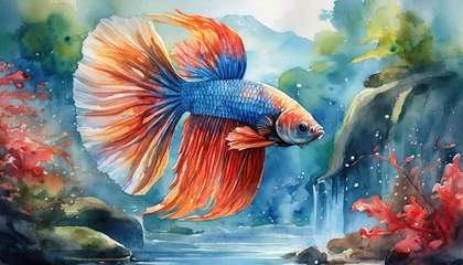 Foto op Plexiglas The colorful watercolor of siamese fighting fish.  © hugo