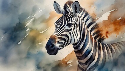 Fototapeta na wymiar The watercolor portrait of a zebra.