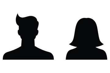 Foto op Canvas A vector illustration depicting male and female face silhouettes or icons, serving as avatars or profiles for unknown or anonymous individuals. The illustration portrays a man and a woman portrait. © Meduza