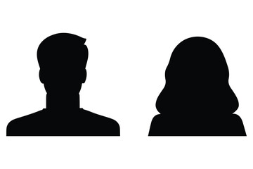 A vector illustration depicting male and female face silhouettes or icons, serving as avatars or profiles for unknown or anonymous individuals. The illustration portrays a man and a woman portrait.