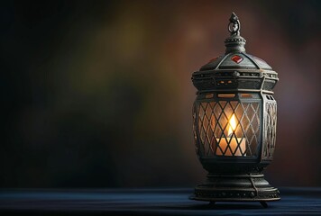 The Golden Flicker: A Vintage Lantern's Luminous Tale of Hope in the Shadows of Depression - obrazy, fototapety, plakaty