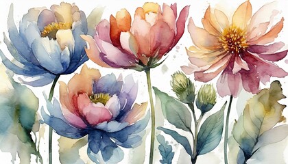 The colorful watercolor flowers background.