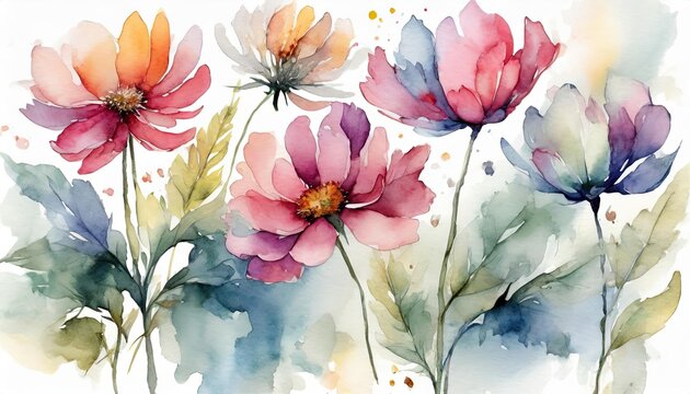 The colorful watercolor flowers background.