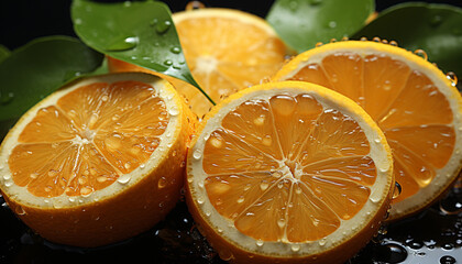 Fresh citrus fruit slice, wet with refreshing water drop generated by AI