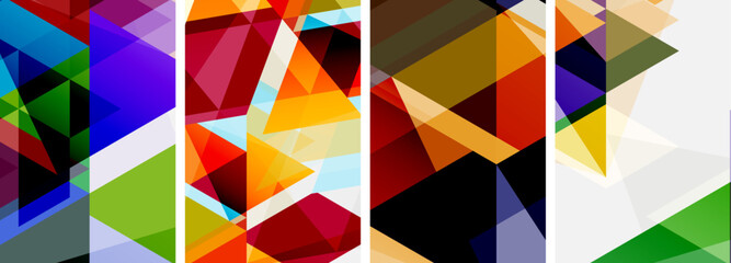 Colorful bright triangles with various colors and transparencies. Vector illustration For Wallpaper, Banner, Background, Card, Book Illustration, landing page