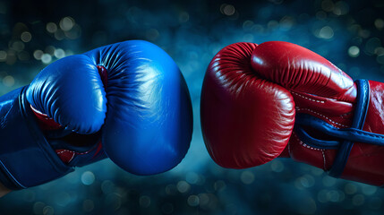 blue boxing glove with red boxing glove - obrazy, fototapety, plakaty