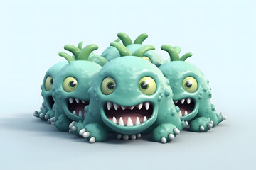 3d rendering cute monster Hydra cartoon