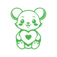 Green Teddy Bear with Heart Icon Illustration