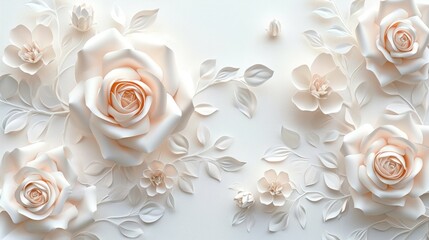 Paper Petal Dreams: Delicate Garden of Roses, a Canvas of Graceful Minimalism