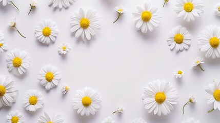 Fototapeta premium Flourishing Radiance: A Solo Daisy In White Or Yellow In A Clean Frame, Dancing With Cherry Blossoms Against Expansive Skies