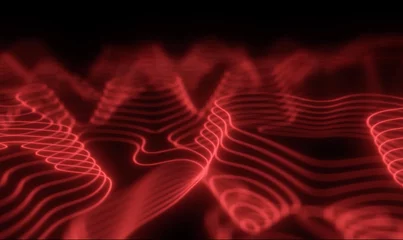 Fototapeten Abstract animated 3D landscape. Moving red waves on black background  © Andrii