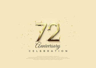 Anniversary number with 72nd digits in luxurious shiny gold. Premium vector background for greeting and celebration.