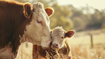 A beautiful depiction of the bond between a mother cow and her calf.
