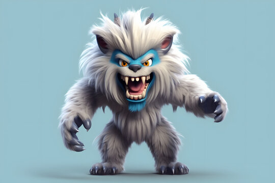 3d Rendering Cute Monster Werewolf Cartoon