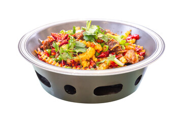 Chinese food Sichuan style of cuisine, Sizzling Dry Pot Style Pork Intestine