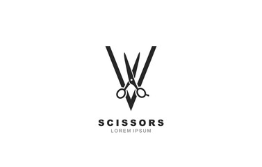 V Letter Scissors logo template for symbol of business identity - obrazy, fototapety, plakaty