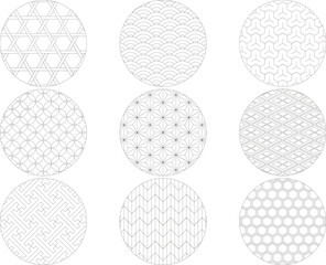 Japanese pattern set, round shape, with frame