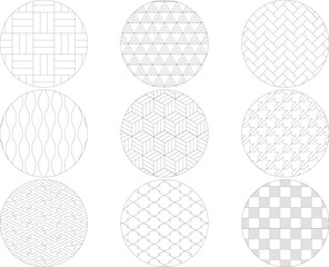 Japanese pattern set, round shape, with frame