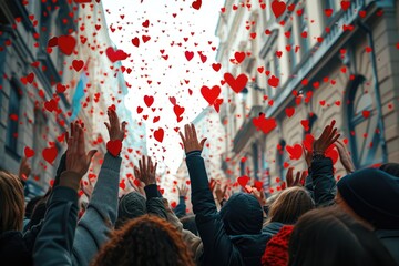 Fototapeta na wymiar people on the street celebrate valentines day with love and joy pragma