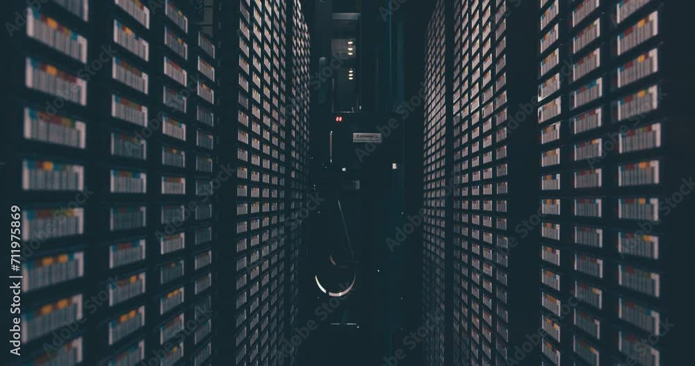 Leinwandbilder System, hardware and server room background for information technology, cybersecurity or GDPR. Mainframe connection, cloud computing network and machine for data center backup or network engineering